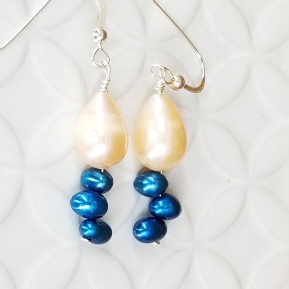 Genuine Pearl and Sterling Silver Drop Earrings - Picture 2 of 9